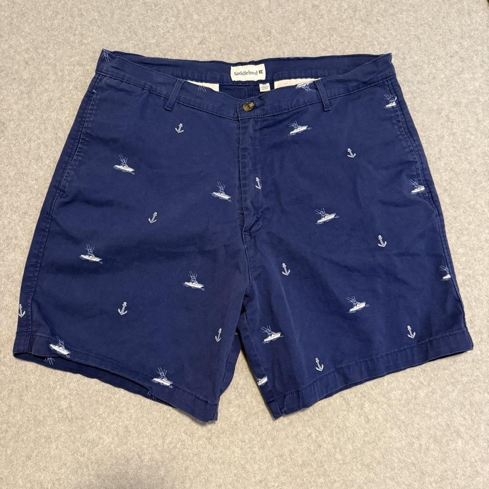 Saddlebred Comfort Flex Shorts Blue Cotton Stretch Preppy Nautical Men's 38w 7"